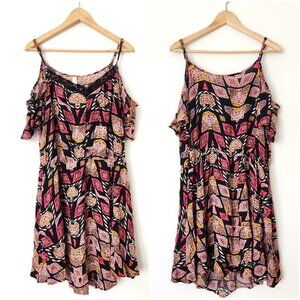 Xhilaration Plus Size Boho Geometric‎ Dress XXL Black Pink Cut Out Shoulder Boho